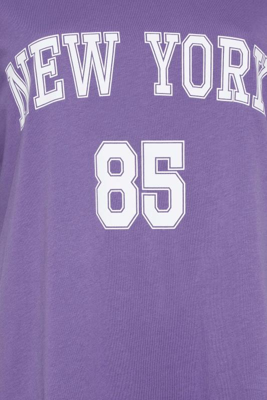 YOURS Curve Plus Size Dark Purple 'New York' Slogan Varsity T-Shirt | Yours Clothing  5