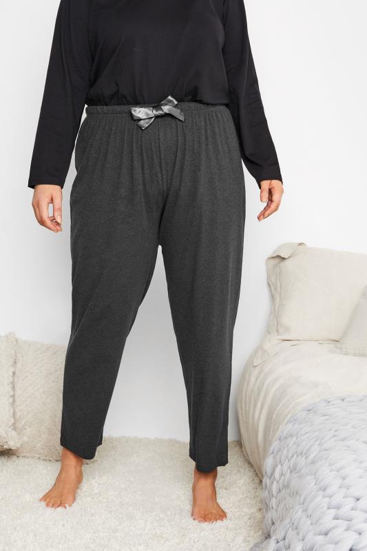 Plus Size Charcoal Grey Marl Wide Leg Pyjama Bottoms | Yours Clothing 1