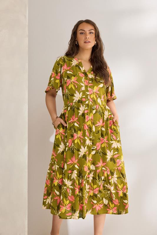 EVANS vestido escalonado verde con estampado floral