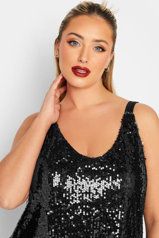 YOURS LONDON Plus Size Black & Purple Sequin Cami Top | Yours Clothing 5
