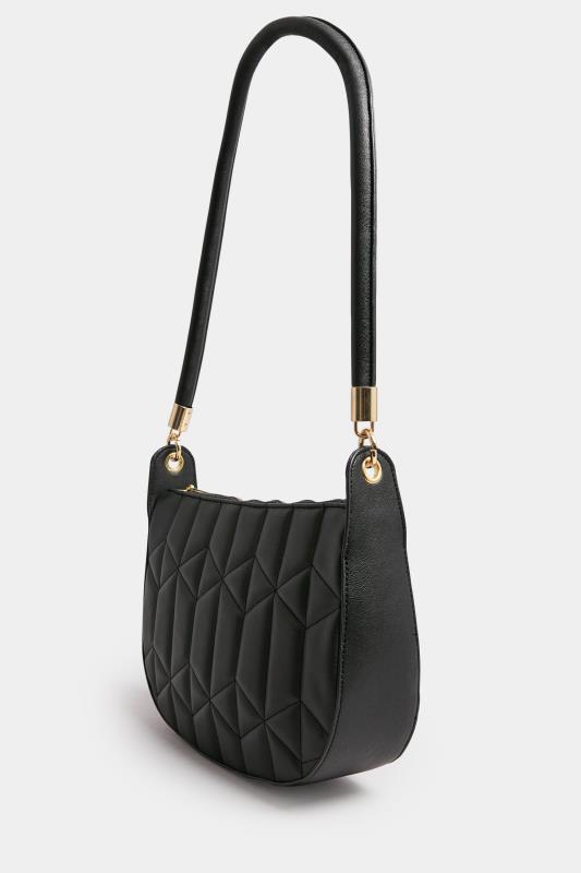Black Geometric Stitch Quilted Shoulder Bag 3