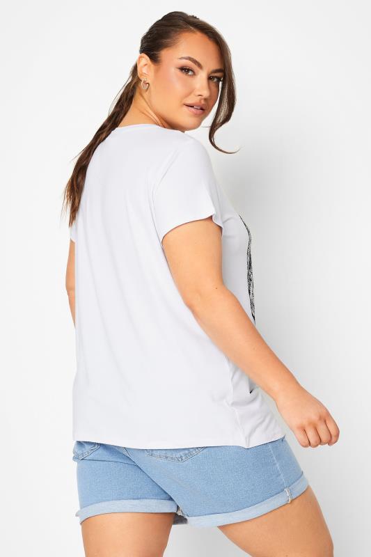 YOURS Curve Plus Size White Stud Embellished Skull Print T-Shirt | Yours Clothing  3