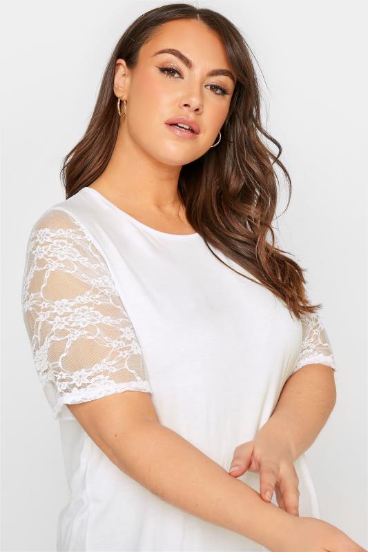 LIMITED COLLECTION Plus Size White Lace Sleeve T-Shirt | Yours Clothing 4