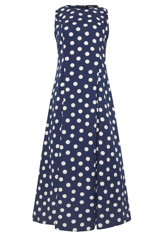 M&Co Navy Blue Polka Dot Fit & Flare Cotton Maxi Dress | M&Co 5