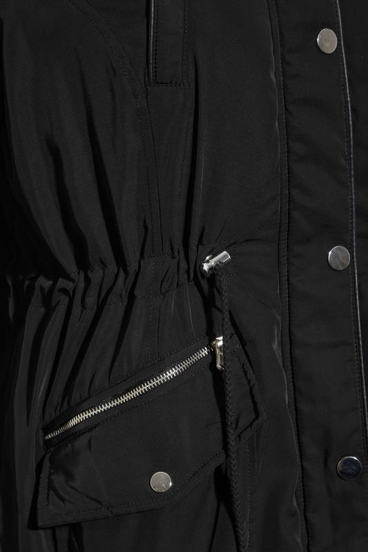 Plus Size Black Plush Fur Trim Parka Coat | Yours Clothing 5