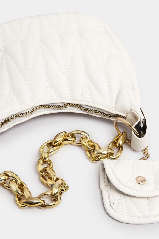 White Quilted Multi Pocket Chunky Chain Bag | Yours Clothing 4