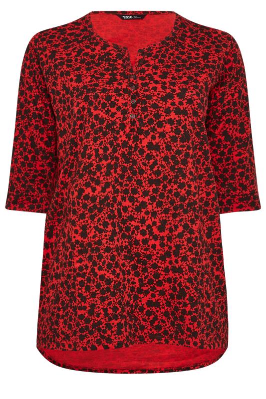 YOURS Plus Size Red Ditsy Floral Pintuck Henley T-Shirt | Yours Clothing  6
