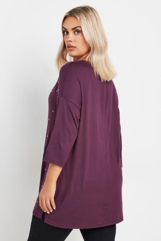 YOURS Plus Size Purple Star Embellished Swing Top | Yours Clothing 3