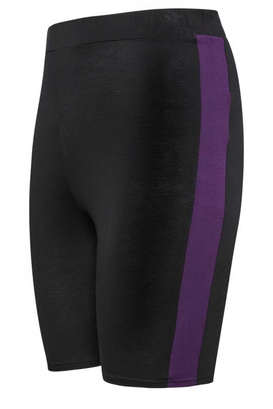 YOURS ACTIVE Plus Size Black & Purple Side Stripe Cycling Shorts | Yours Clothing 6