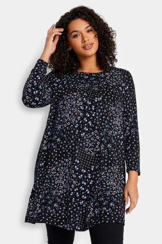  Grande Taille Evans Black Ditsy Floral Print Longline Tunic Top