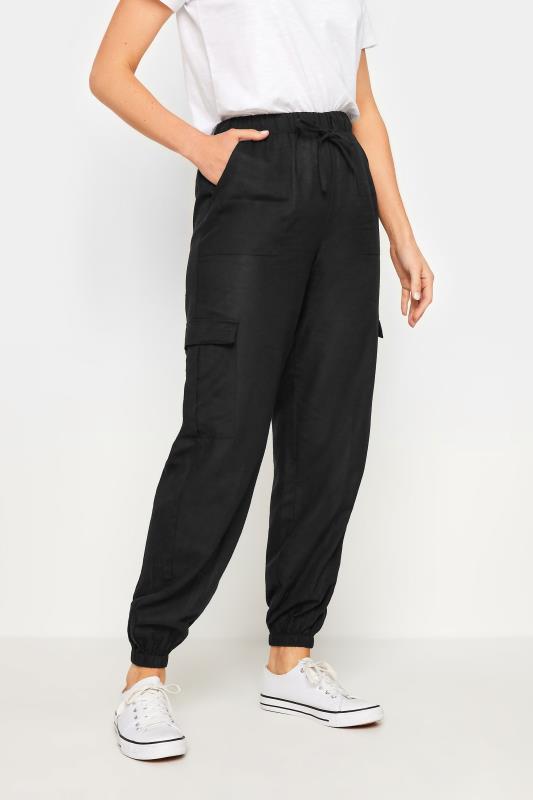 LTS Tall Black Linen Cargo Trousers | Long Tall Sally 2