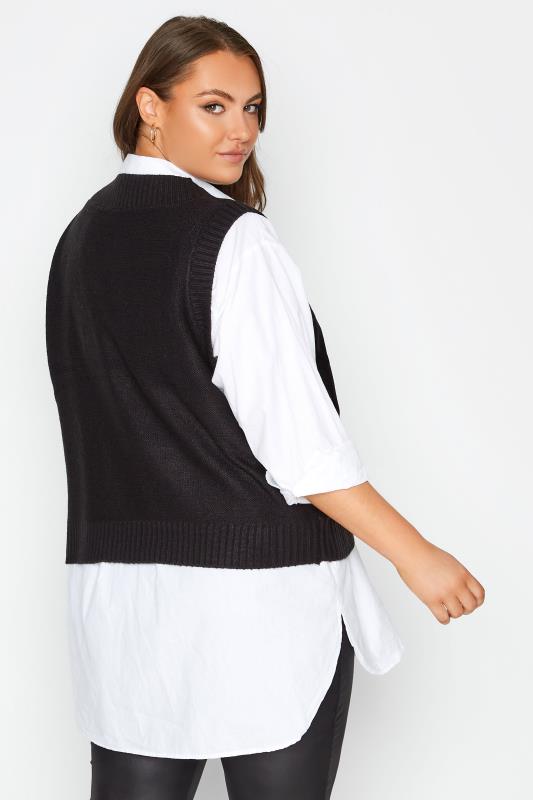 Plus Size Black Cable Knit Sweater Vest Top | Yours Clothing 3