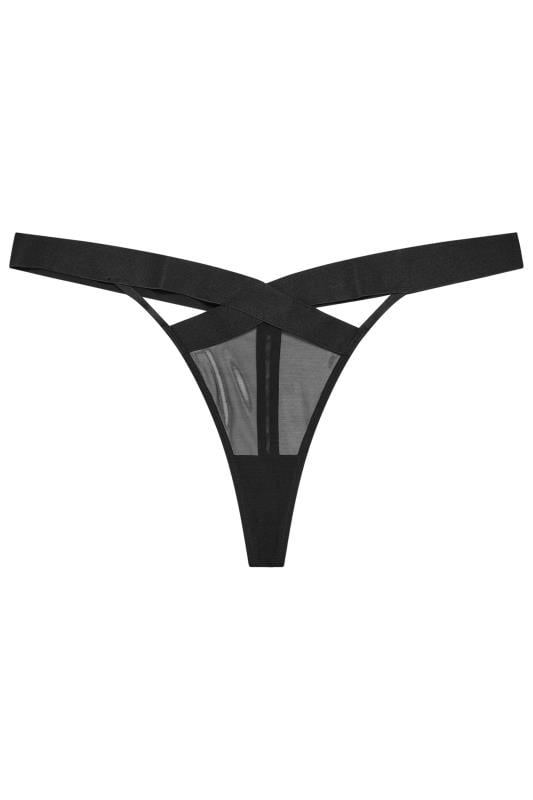 PLAYFUL PROMISES Black Elastic Mesh Thong | Yours Clothing 1