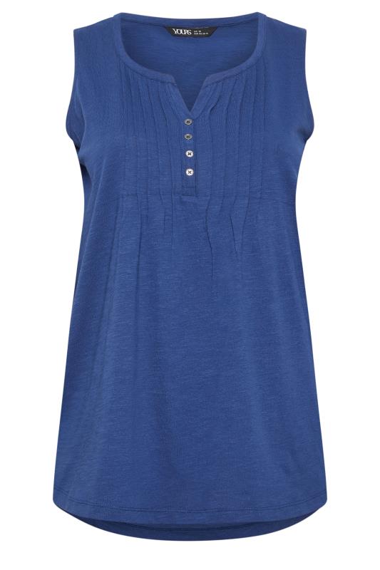 YOURS Plus Size Blue Pintuck Henley Vest Top | Yours Clothing 5