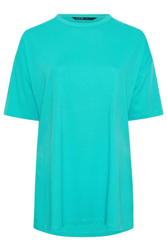 YOURS Plus Size Turquoise Side Split Longline Side T-Shirt | Yours Clothing 5