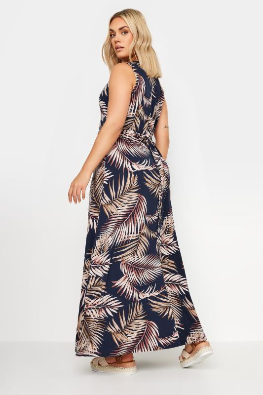 YOURS Plus Size Navy Blue Leaf Print Maxi Wrap Dress | Yours Clothing 3