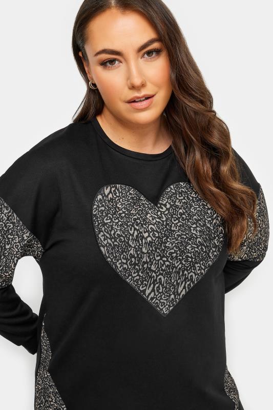 YOURS LUXURY Curve Plus Size Black Leopard Heart Print Sweatshirt | Yours Clothing 4