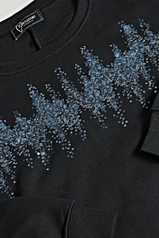 YOURS LUXURY Plus Size Black Zig Zag Sequin Embellished Sweatshirt | Yours Clothing 9