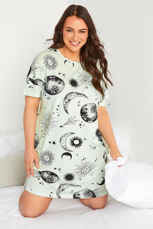 YOURS Plus Size Lime Green Celestial Print Nightdress | Yours Clothing