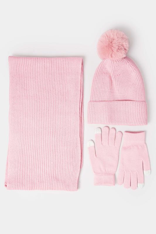 Plus Size  Pink Scarf Hat & Gloves Set