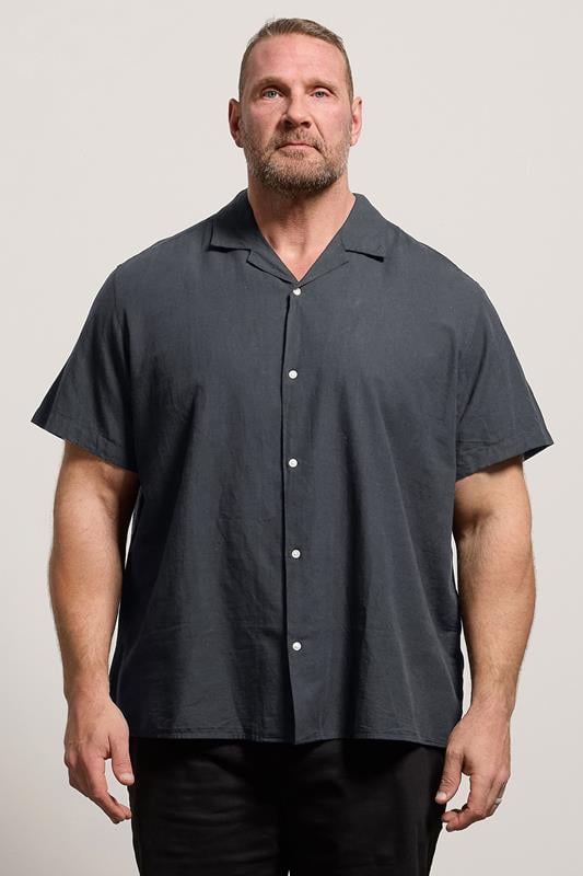  JACK & JONES Big & Tall Black Linen Blend Resort Shirt