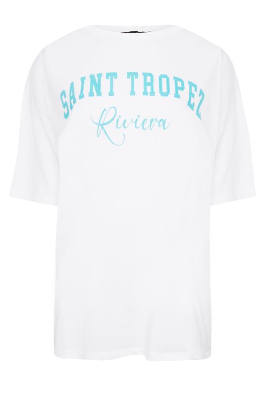 YOURS Curve Plus Size White 'Saint Tropez' Slogan Oversized Boxy T-Shirt | Yours Clothing  6