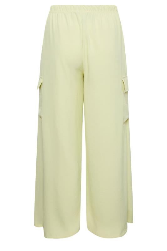 YOURS Plus Size Lime Green Wide Leg Crepe Cargo Trousers | Yours Clothing 6