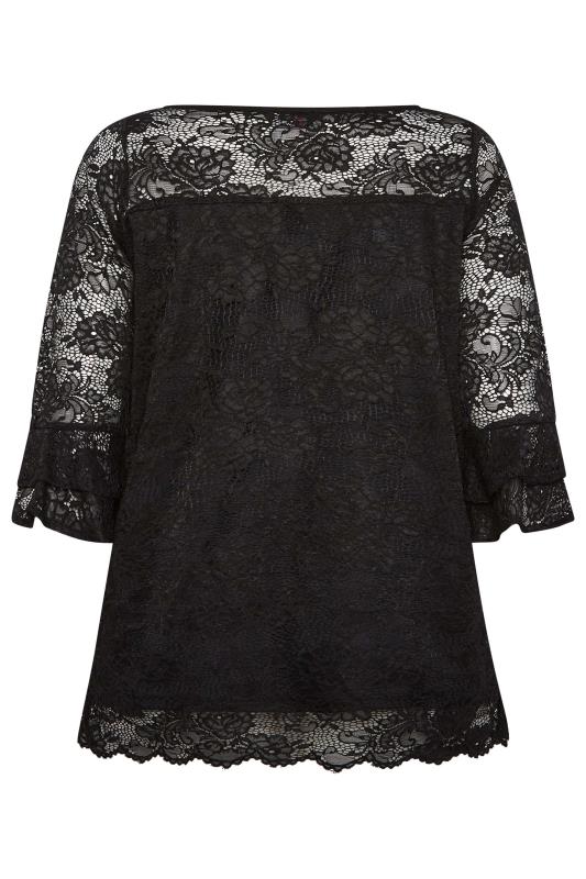 YOURS Plus Size Black Lace Bell Sleeve Blouse | Yours Clothing 7
