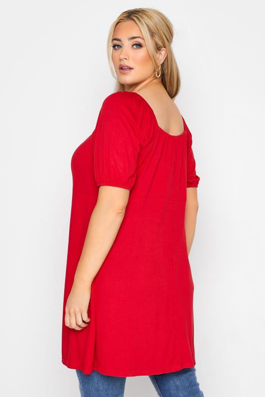 LIMITED COLLECTION Curve Red Puff Sleeve Ruched Top_C.jpg