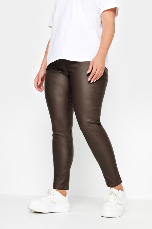 Plus Size  YOURS Curve Chocolate Brown Coated Skinny Stretch AVA Jeans