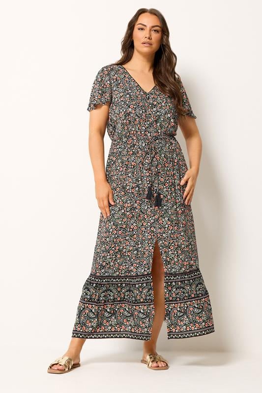 YOURS Plus Size Black Ditsy Floral Border Detail Dress | Yours Clothing 2