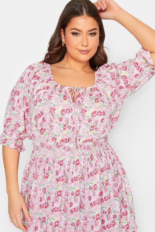 YOURS Plus Size White Floral Print Shirred Waist Gypsy Top | Yours Clothing 4