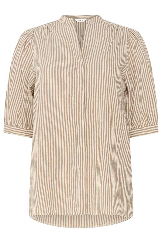 M&Co Brown Stripe Textured Puff Sleeve Shirt | M&Co 6