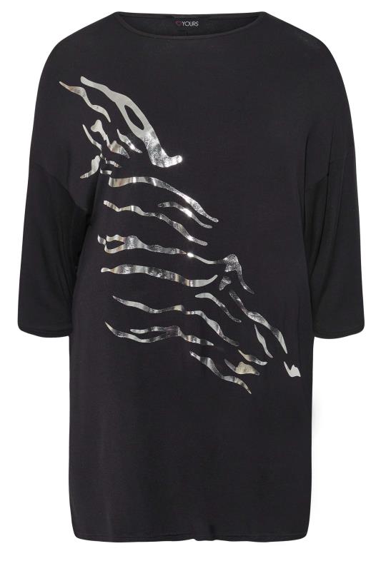 Plus Size Black Foil Tiger Print Oversized T-Shirt | Yours Clothing 6