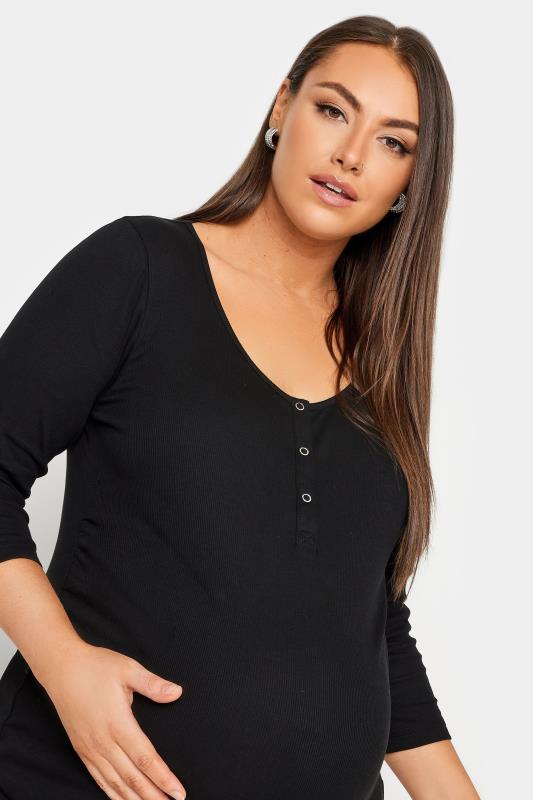 BUMP IT UP MATERNITY Plus Size Black Ribbed Popper Fastening Top | Yours Clothing 4