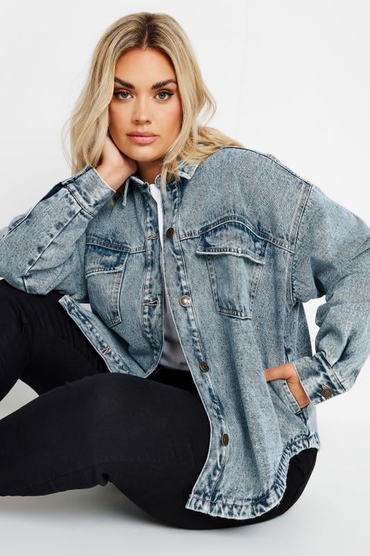 YOURS Plus Size Blue Quilted Denim Shacket | Yours Clothing 1