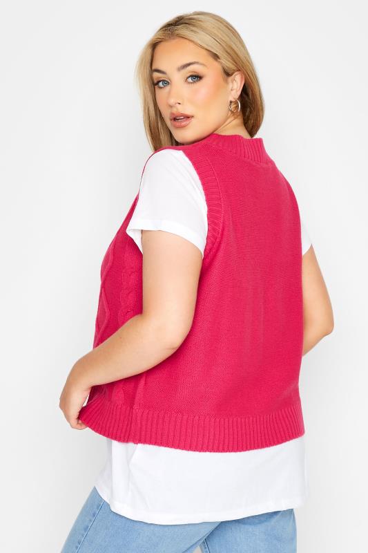 Curve Hot Pink Cable Knit Sweater Vest Top 3