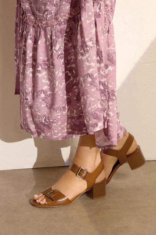LTS Brown Buckle Block Heel In Standard Fit | Long Tall Sally 1