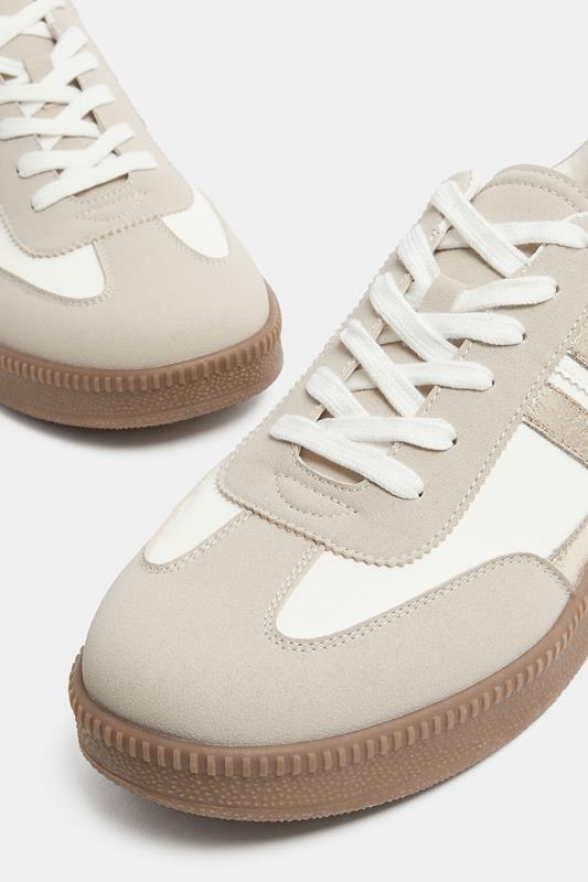 White Metallic Side Stripe Lace Up Trainer In Wide E Fit | Yours Clothing 5