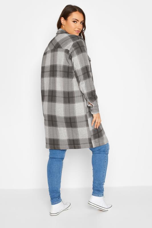 Curve Plus Size Grey & White Longline Check Shacket | Yours Clothing 3