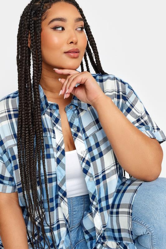 YOURS Plus Size Blue Check Print Shirt | Yours Clothing 4