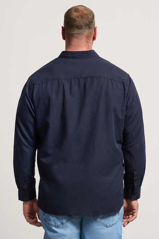 BadRhino Big & Tall Navy Blue Long Sleeve Linen Blend Shirt | BadRhino 2