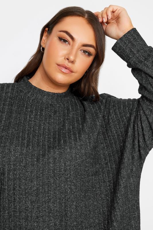 YOURS Plus Size Charcoal Grey Ribbed Jumper | Yours Clothing 4