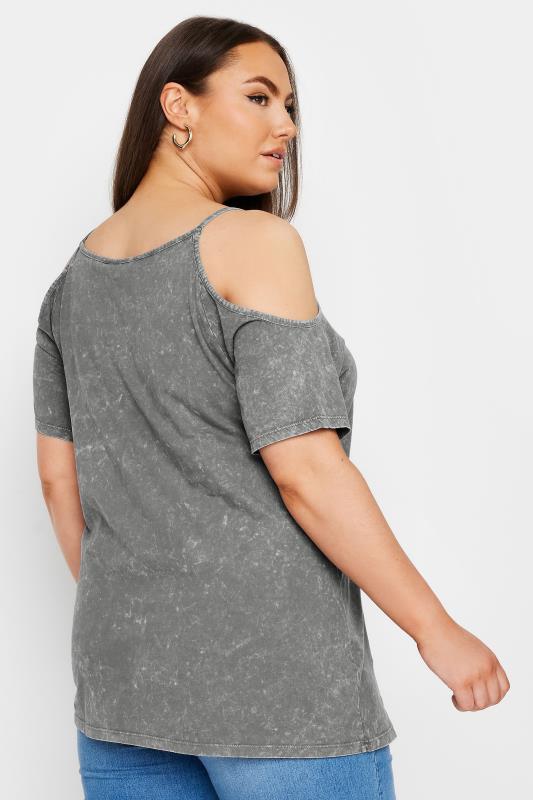 YOURS Plus Size Grey Acid Wash Cold Shoulder Top | Yours Clothing 3