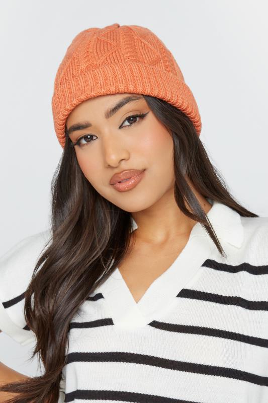 Orange Cable Knitted Beanie Hat 2
