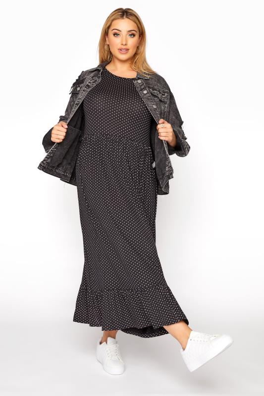 Plus Size LIMITED COLLECTION Black Polka Dot Smock Midaxi Dress | Yours Clothing 2