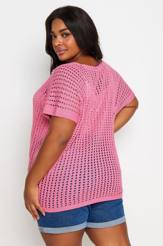 YOURS Plus Size Pink Boxy Crochet Top | Yours Clothing 3