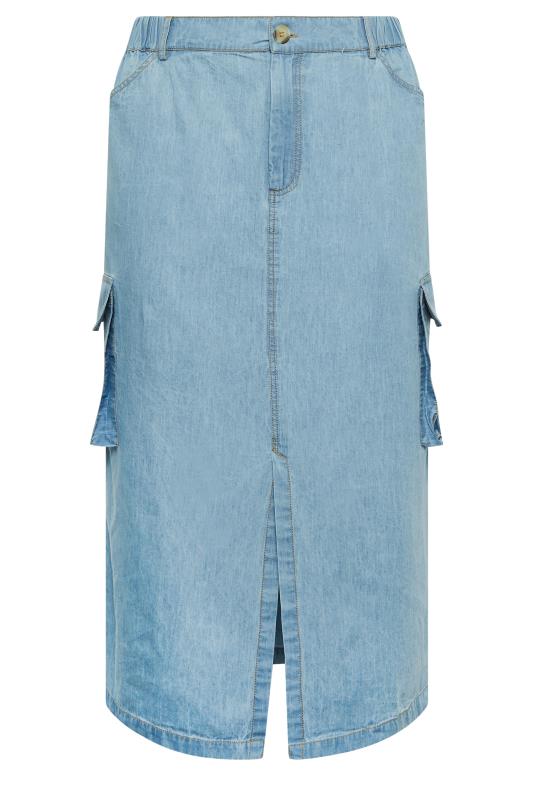 YOURS Plus Size Blue Split Hem Denim Midi Skirt | Yours Clothing  6