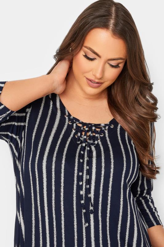 Plus Size Navy Blue Eyelet Detail Top | Yours Clothing 4