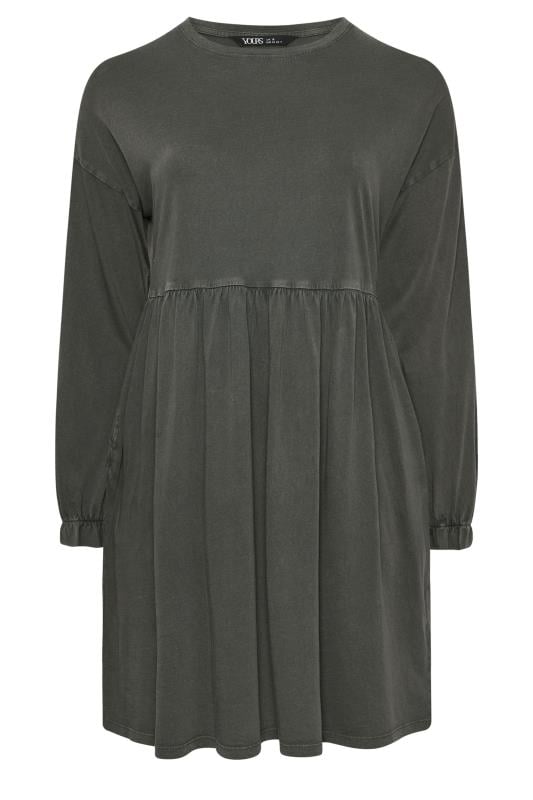 YOURS Plus Size Grey Acid Wash Frill Sleeve Midi Dress | Yours Clothing 6